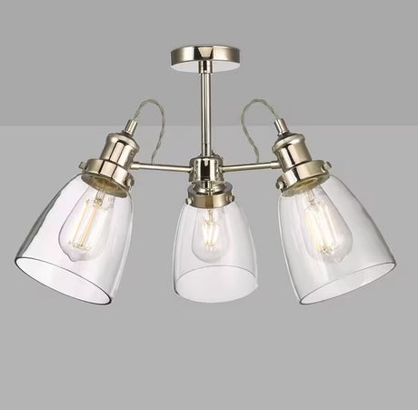 John Lewis Revival Semi Flush 3 Arm Ceiling Light - Clear/Polished Nickel