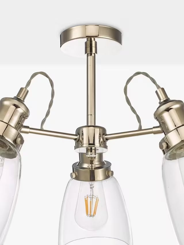 John Lewis Revival Semi Flush 3 Arm Ceiling Light - Clear/Polished Nickel