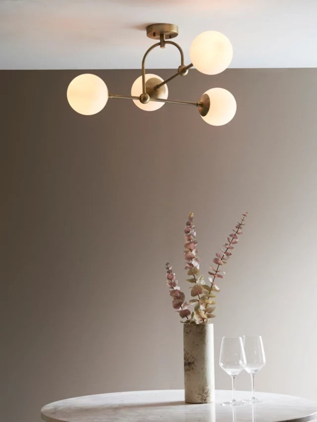Bay Lighting Tosca 4 Arm Opal Glass Semi Flush Dimmable Ceiling Light - Gold - Kazoop 