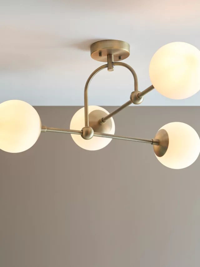 Bay Lighting Tosca 4 Arm Opal Glass Semi Flush Dimmable Ceiling Light - Gold - Kazoop 