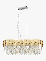 Impex Celine 6 Light Glass Crystal Oblong Bar Pendant Ceiling Light - Gold