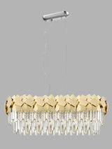 Impex Celine 6 Light Glass Crystal Oblong Bar Pendant Ceiling Light - Gold