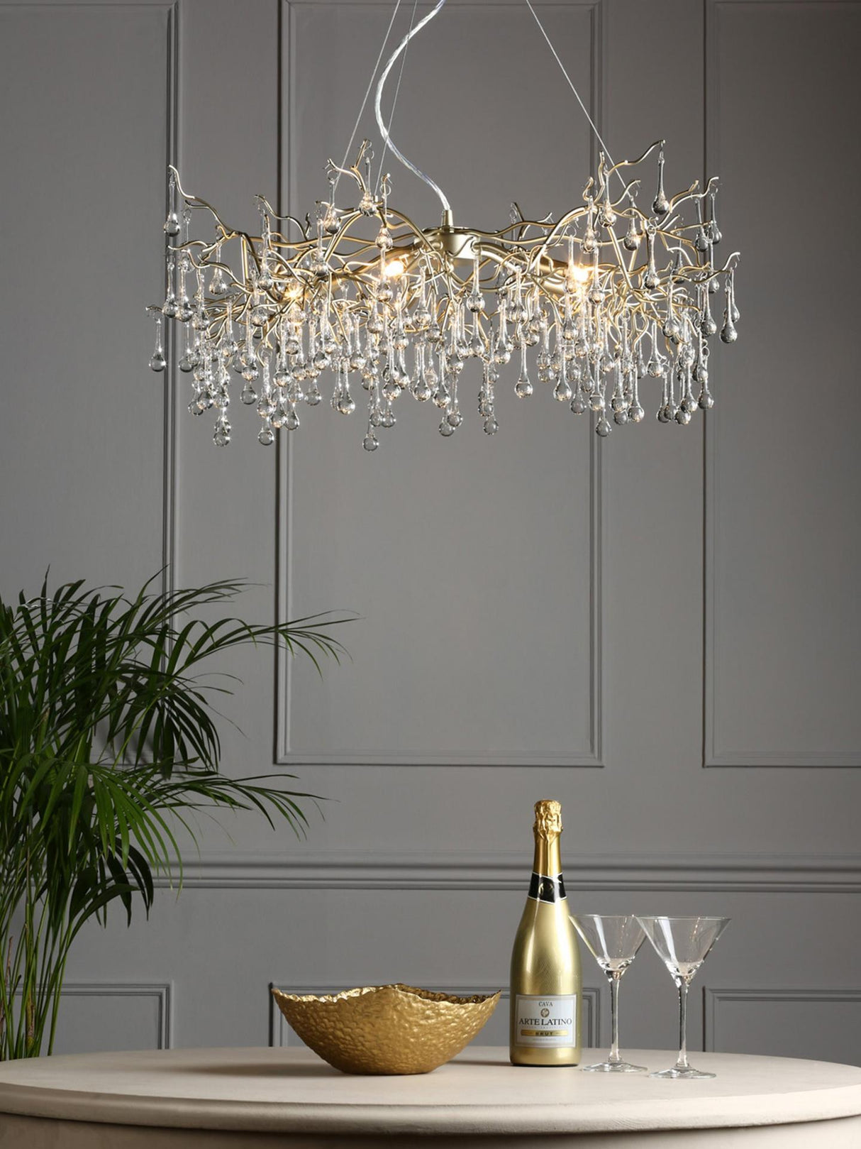 Laura Ashley Willow Crystal Grande Dimmable Pendant Ceiling Light Champagne
