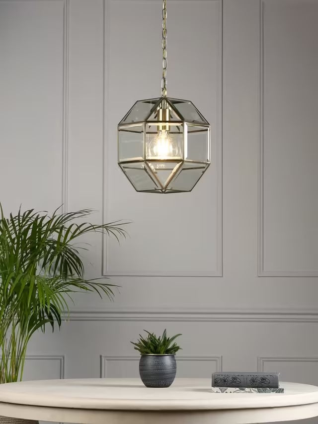 Laura Ashley Blackwell Lantern Style Geometric Ceiling Light - Antique Brass