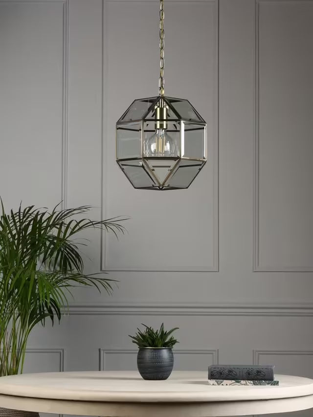 Laura Ashley Blackwell Lantern Style Geometric Ceiling Light - Antique Brass