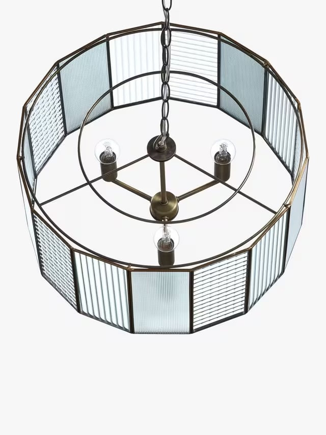 John Lewis Rhea Glass Ceiling Pendant Light L25 x Dia.50cm - Antique Brass