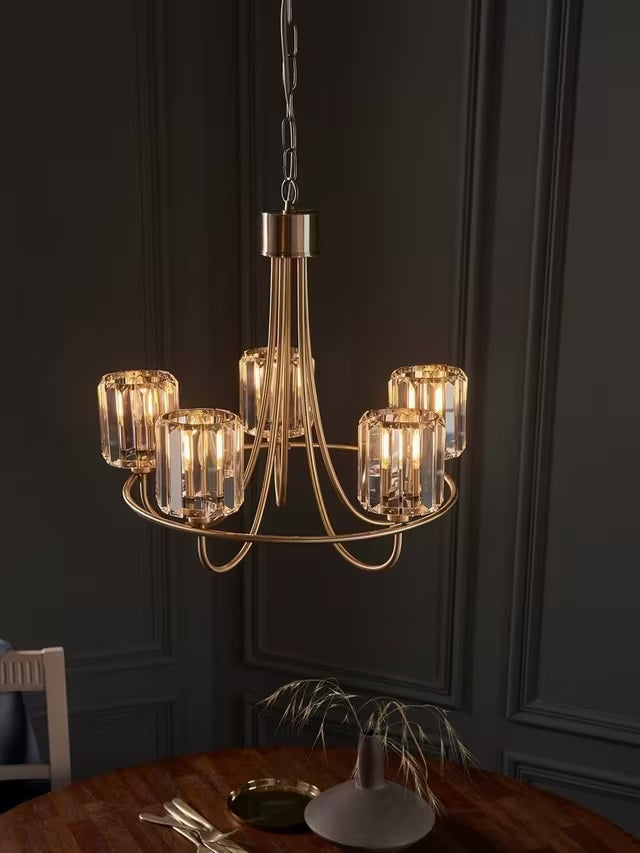 Bay Lighting Lyon 5 Arm Glass Shades Decorative Ceiling Light - Brass/Clear