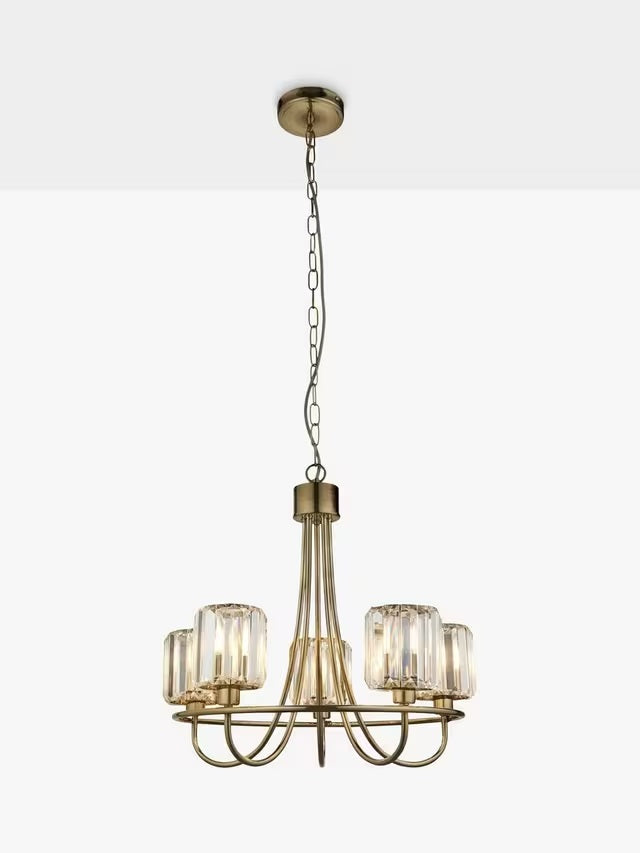 Bay Lighting Lyon 5 Arm Glass Shades Decorative Ceiling Light - Brass/Clear