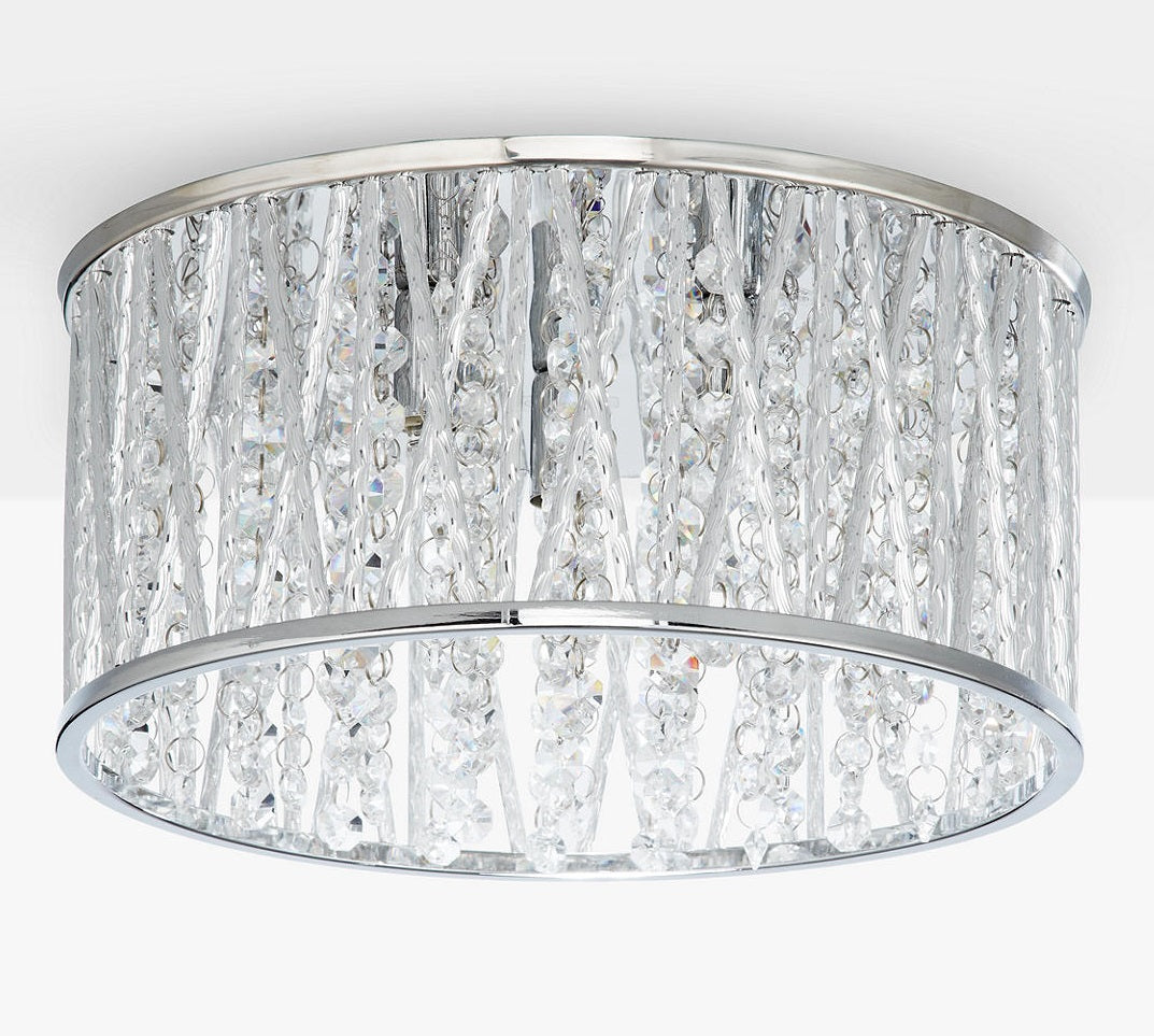 John Lewis & Partners Emilia Crystal Drum Flush Ceiling Light - Silver
