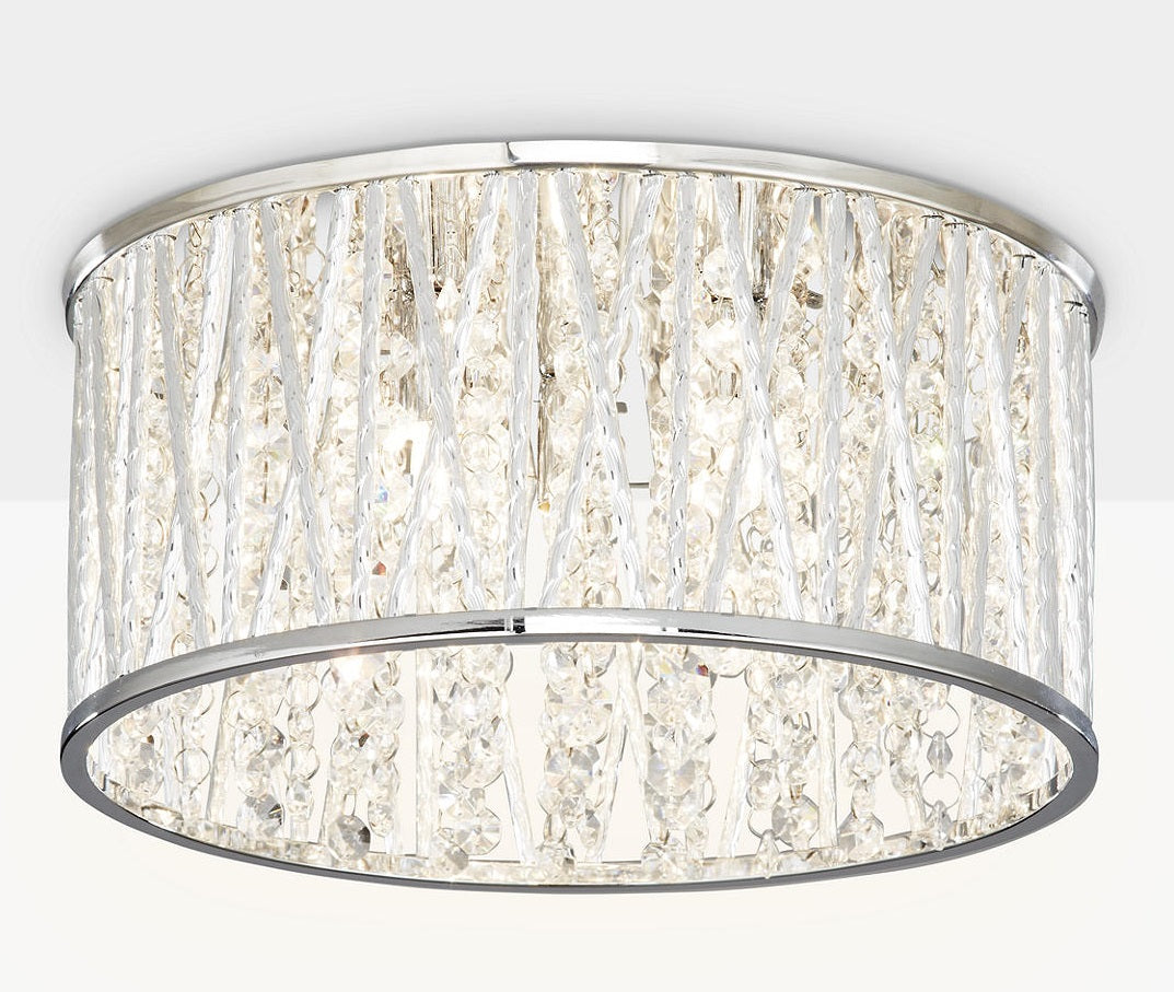 John Lewis & Partners Emilia Crystal Drum Flush Ceiling Light - Silver