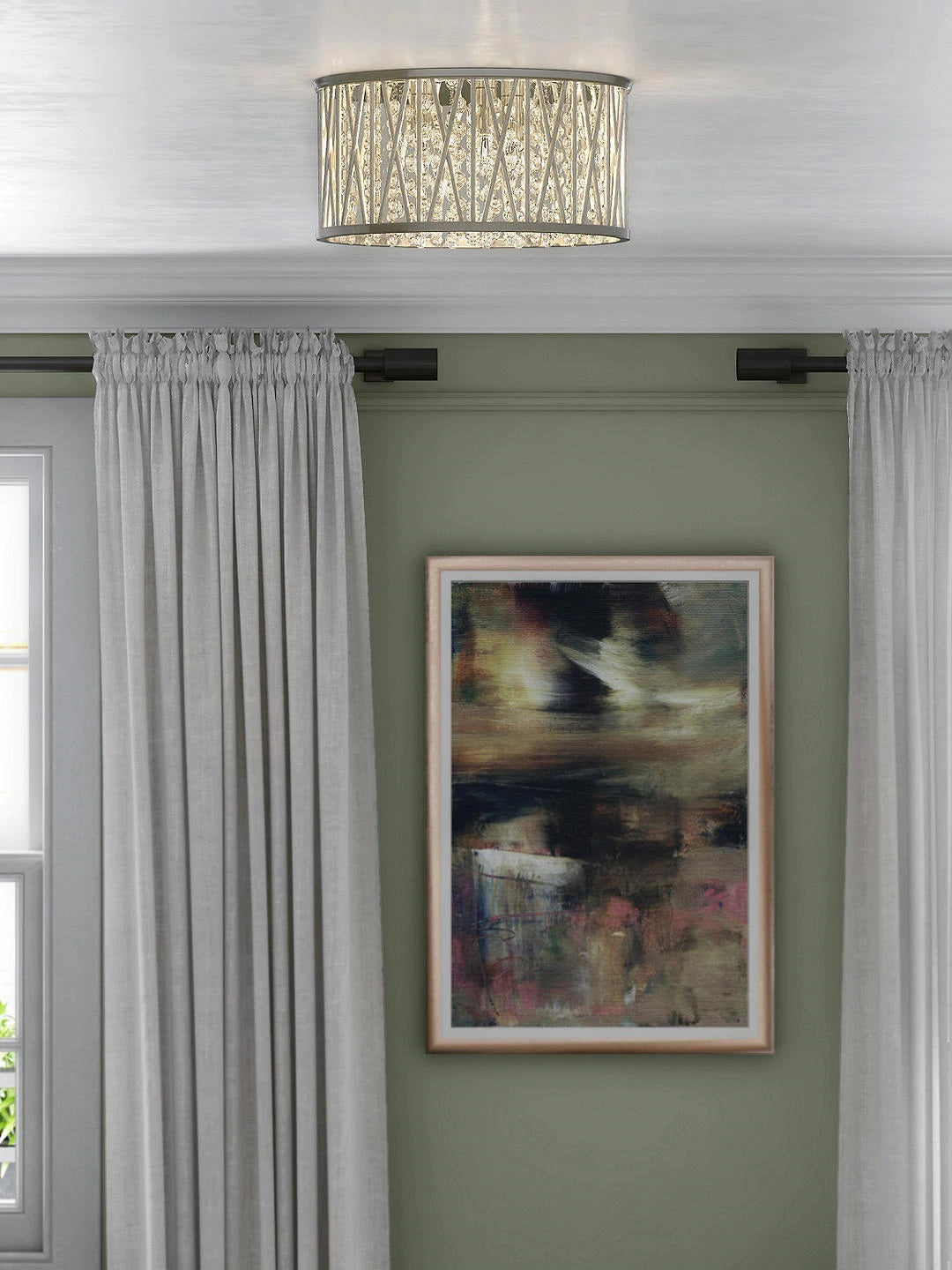 John Lewis & Partners Emilia Crystal Drum Flush Ceiling Light - Silver