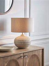 John Lewis Textured Drum Shade Ceramic Base Table Lamp H47cm - White Wash