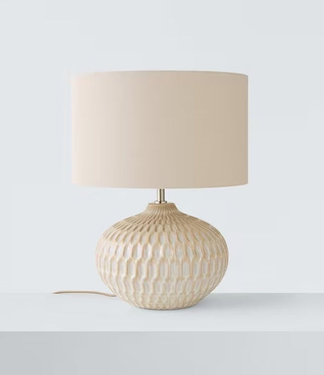 John Lewis Textured Drum Shade Ceramic Base Table Lamp H47cm - White Wash