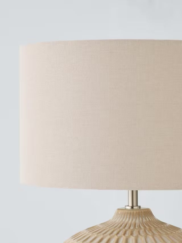 John Lewis Textured Drum Shade Ceramic Base Table Lamp H47cm - White Wash