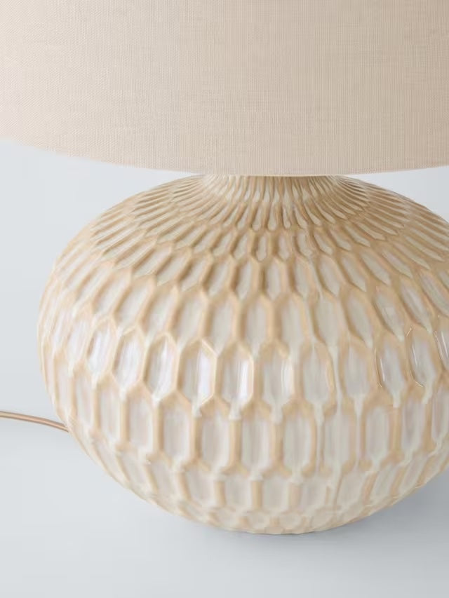 John Lewis Textured Drum Shade Ceramic Base Table Lamp H47cm - White Wash