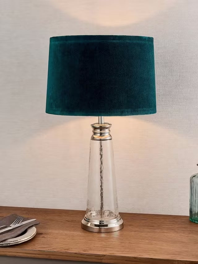 Bay Lighting Sienna Velvet Shade Glass Base Table Lamp H61cm - Clear/Green