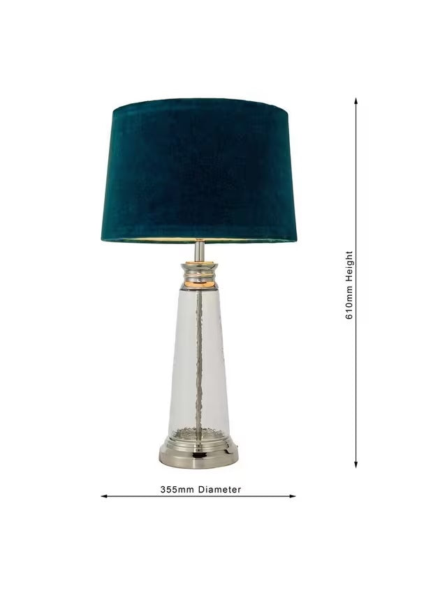 Bay Lighting Sienna Velvet Shade Glass Base Table Lamp H61cm - Clear/Green