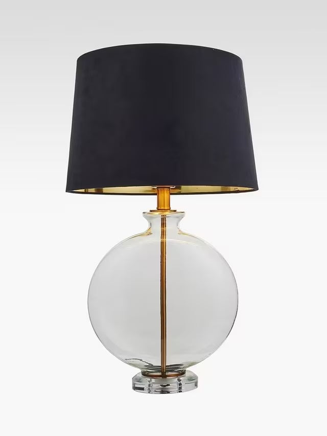 Bay Lighting Liza Velvet Shade Glass Table Lamp H59cm - Clear/Antique Brass