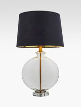 Bay Lighting Liza Velvet Shade Glass Table Lamp H59cm - Clear/Antique Brass