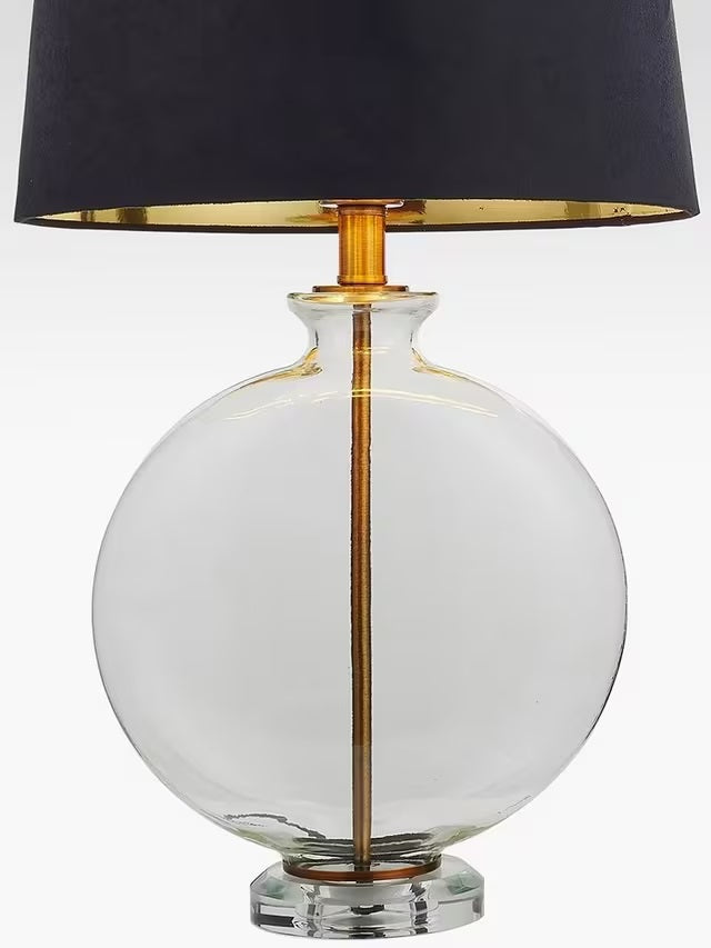 Bay Lighting Liza Velvet Shade Glass Table Lamp H59cm - Clear/Antique Brass