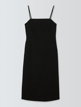 Theory Strappy Linen Blend Slim Fit Square Neck Midi Dress Black - Size 10