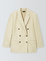 Theory Boxy Womens Regular Length Double Breasted Linen Blazer Straw Size 8