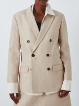 Theory Boxy Womens Regular Length Double Breasted Linen Blazer Straw Size 8