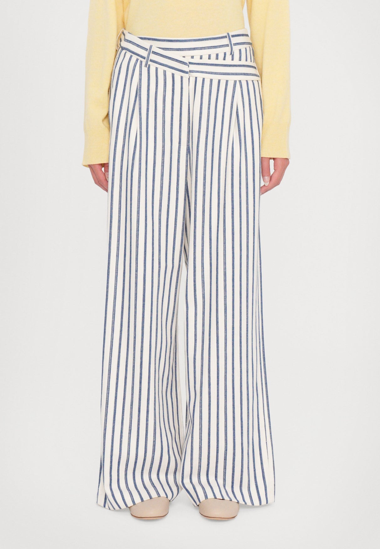 Munthe Payton Womens Cotton Blend  High Rise Stripes Trousers - Size 40 Navy