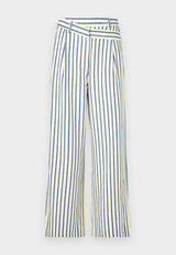 Munthe Payton Womens Cotton Blend  High Rise Stripes Trousers - Size 40 Navy