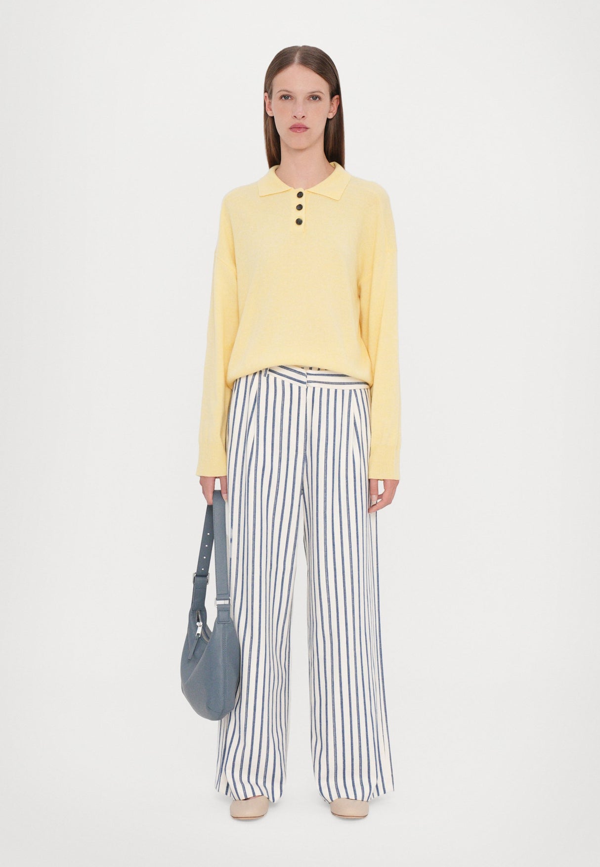 Munthe Payton Womens Cotton Blend  High Rise Stripes Trousers - Size 40 Navy