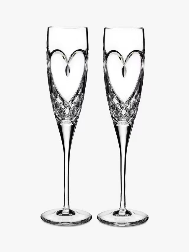 Waterford Crystal Cut Glass True Love Heart Flutes 148ml Set of 2 - Clear
