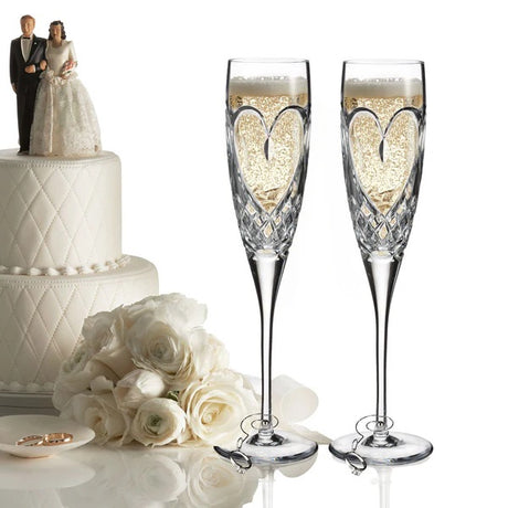 Waterford Crystal Cut Glass True Love Heart Flutes 148ml Set of 2 - Clear