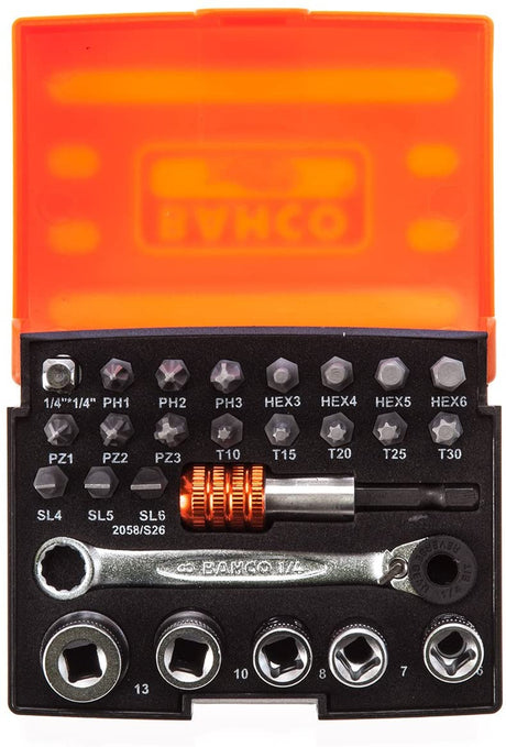 Bahco 2058/S26 Ratchet Socket Set 26 Pieces - Black - Kazoop 