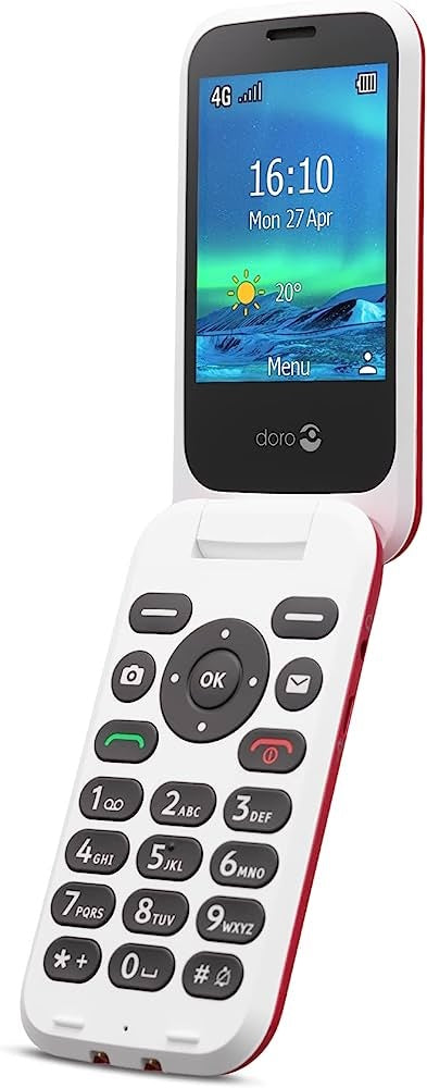 Doro 6820 Flip Mobile Phone 128MB 4G 2.8'' SIM-Free Unlocked - Red & White - Kazoop 
