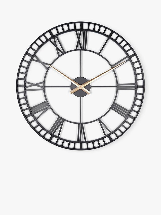 Lascelles Large Roman Numeral Skeleton Wall Clock 80cm - Black/Gold Hands - Kazoop 