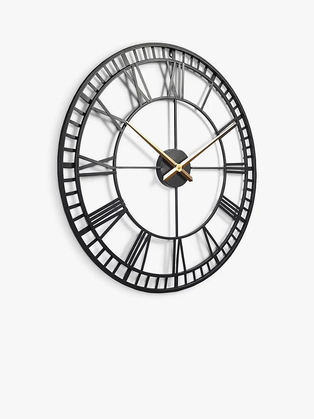 Lascelles Large Roman Numeral Skeleton Wall Clock 80cm - Black/Gold Hands - Kazoop 