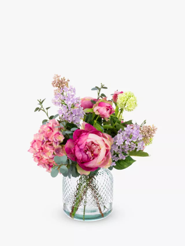 Floralsilk Artificial Hydrangea & Peony Textured Glass Vase - H47 x Dia.47cm