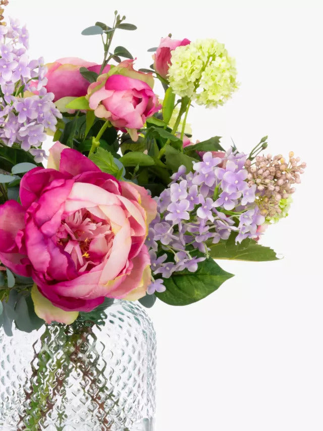 Floralsilk Artificial Hydrangea & Peony Textured Glass Vase - H47 x Dia.47cm - Kazoop 