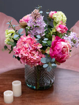 Floralsilk Artificial Hydrangea & Peony Textured Glass Vase - H47 x Dia.47cm - Kazoop 