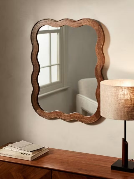 John Lewis Wiggle Pine Wood Frame Wall Mirror 75 x 60cm - Walnut Finish
