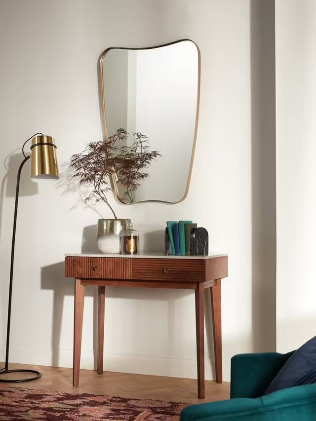 John Lewis Mid-Century Curved Metal Wall Mirror 96 x 65cm - Antique Brass