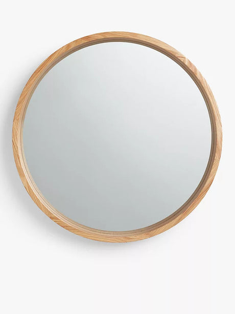 John Lewis Scandi Round Oak Wood Wall Mounted Mirror Dia. 73cm - Natural - Kazoop 