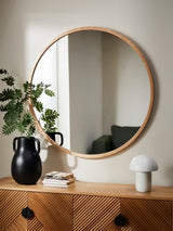 John Lewis Slim Oak Wood Decorative 80cm Round Wall Mirror - Natural Oak