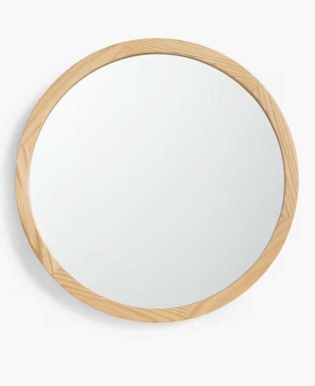 John Lewis Slim Oak Wood Decorative 80cm Round Wall Mirror - Natural Oak