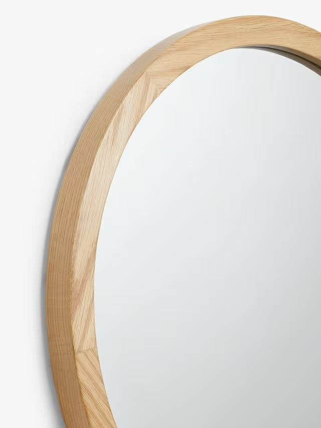 John Lewis Slim Oak Wood Decorative 80cm Round Wall Mirror - Natural Oak