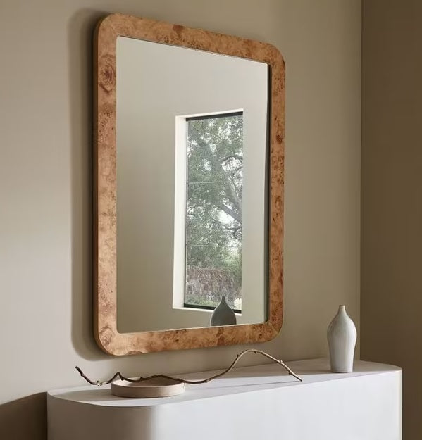 West Elm Burled Wood Decorative Rectangular Wall Mirror 91x61cm - Oak Effect