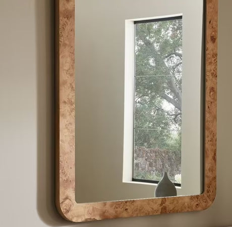West Elm Burled Wood Decorative Rectangular Wall Mirror 91x61cm - Oak Effect