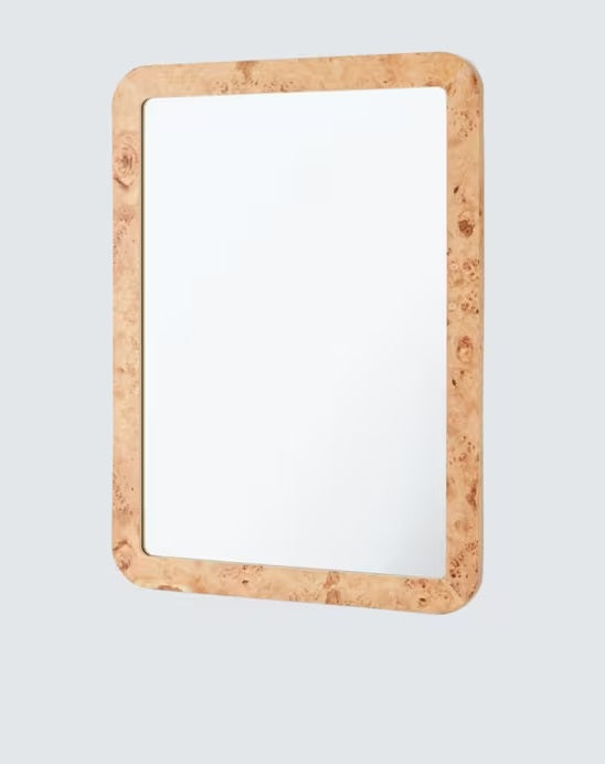 West Elm Burled Wood Decorative Rectangular Wall Mirror 91x61cm - Oak Effect