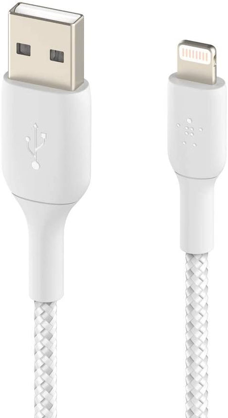 Belkin Braided 3m USB Type-A to Lightning Cable - White - Kazoop 