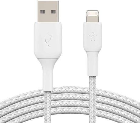 Belkin Braided 3m USB Type-A to Lightning Cable - White - Kazoop 